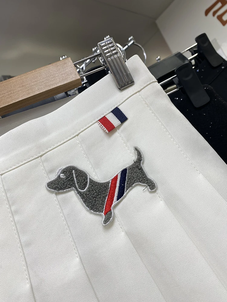 Dophee Cute Dog Patch Pleated Skirt 2025 New Spring Summer All-match High Waist A-line Skirt Spice Girls JK Uniform Short Skirt