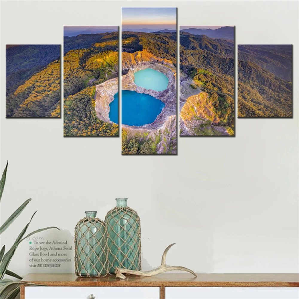 

5 Pieces Canvas Wall Arts Poster Painting Nature Kelimutu Volcanic Crater Lake Wallpaper Interior Home Decor Artwork Picture