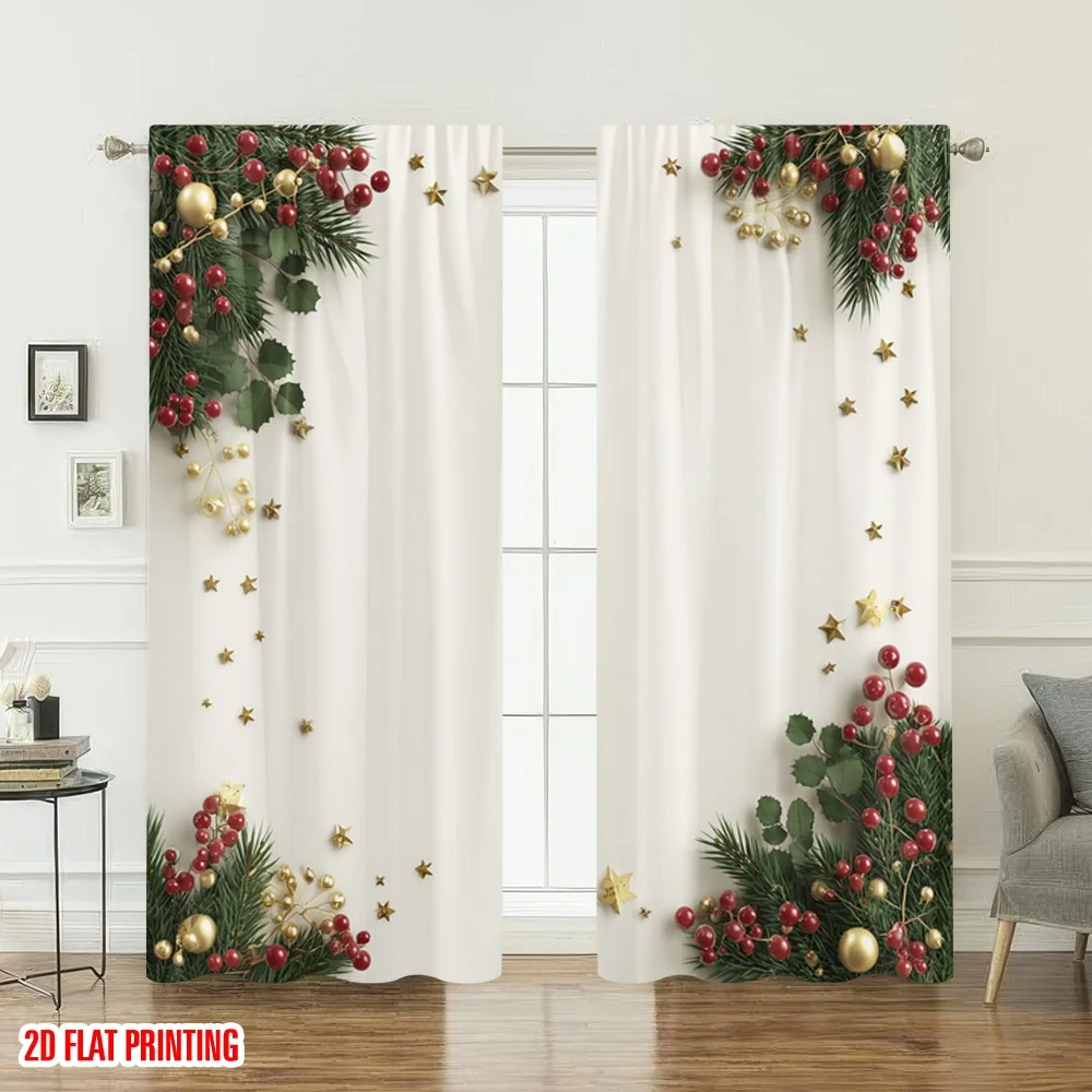 2 قطعة 2D الطباعة المسطحة عيد ميلاد سعيد الستائر عيد الميلاد نجوم الحلي احتفالية الرقمية المطبوعة البوليستر الستائر احتفالي الجدار #6