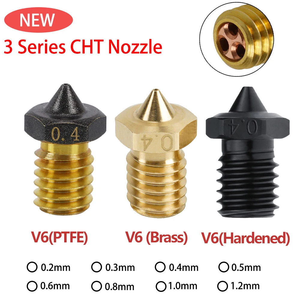 1/2pcs Ptfe Coated Clone Cht Nozzle V6 Brass Non Stick Nozzle Ender 3 Upgrad High Flow E3d V6 Hotend Extruder 3d Printer Nozzle