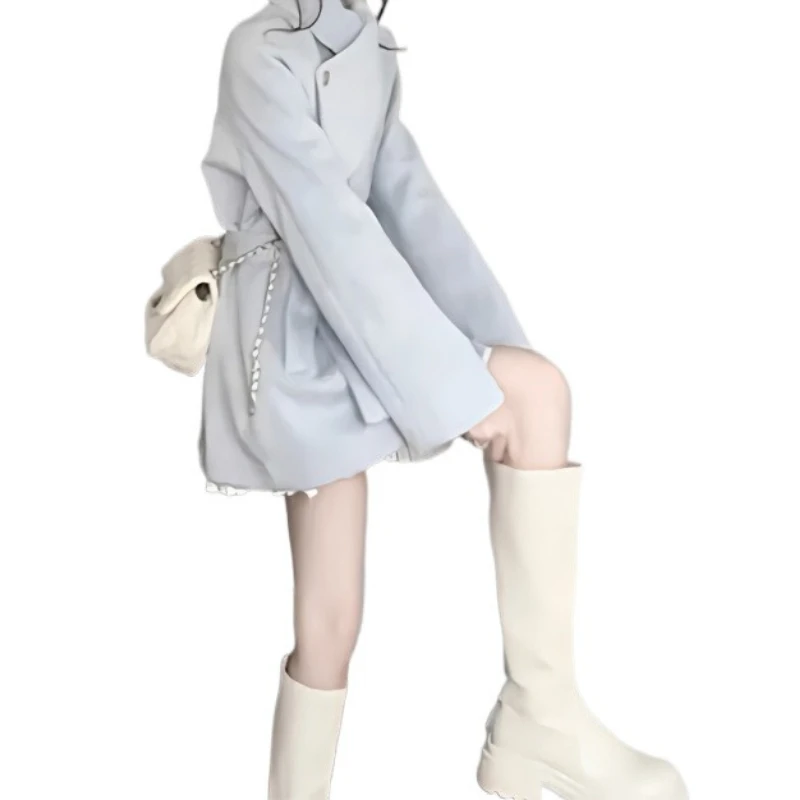 Small Korean High-end Woolen Jacket Women's Autumn and Winter 2025 New Gentle Waist Pink Thickened Coat