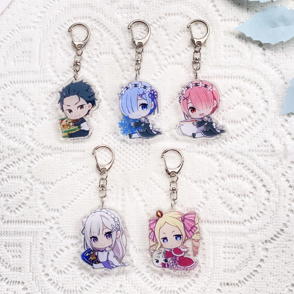 Llaveros acrílicos de 5 piezas de figuras de anime Re:ZERO - Starting Life in Another World, adornos para bolsos, decoración, regalos para amigos