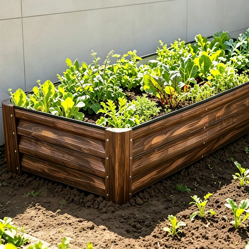Wood Grain Galvanized Steel Raised Garden Bed, Outdoor Metal Planter Box Kit for Vegetables and Flowers