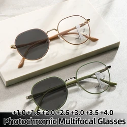 Fashion Photochromic Multifocal Reading Glasses Women Anti Blue Light Presbyopia Metal Frame Anti-UV Near Far Sighted Glasses