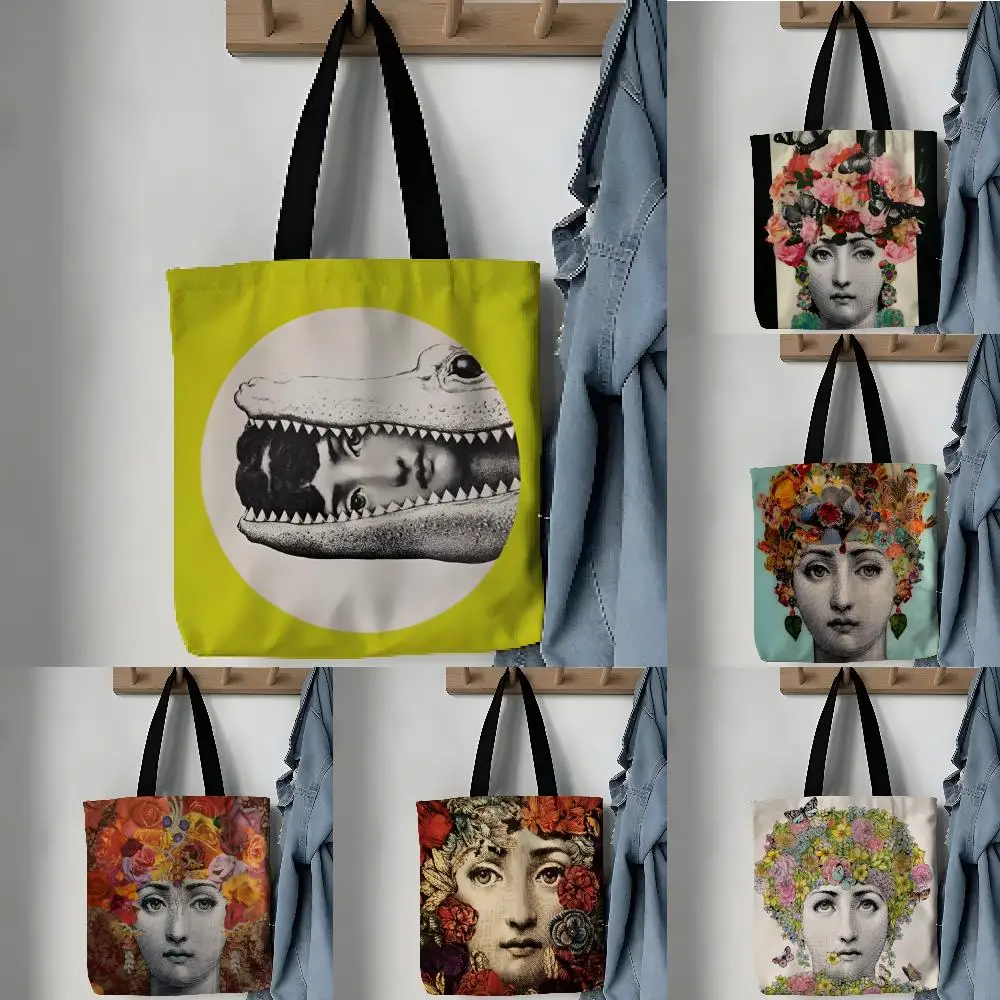 Storage Bags Aesthetic Canvas School Shoulder Bag Lightweight Grocery Shopping Bag Creative abstract flower portrait pattern