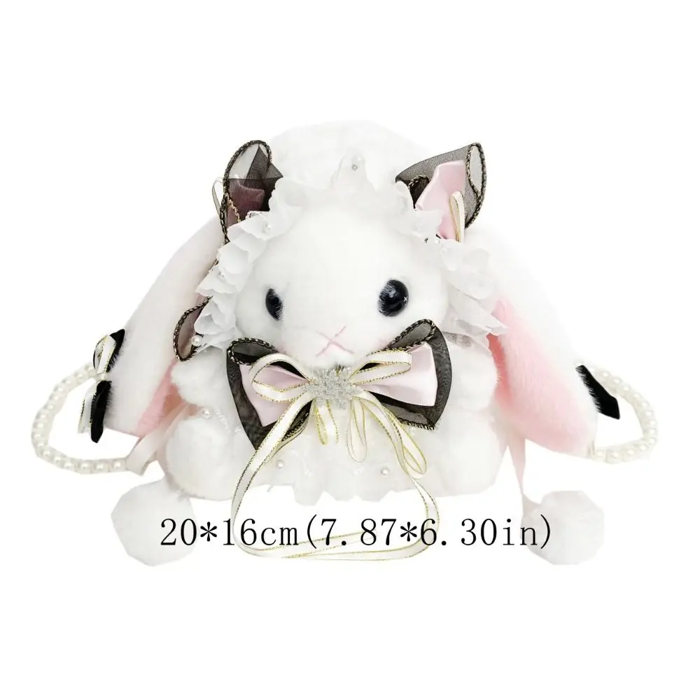 Animali di peluche Borse a tracolla con coniglio Lolita Borsa a tracolla con coniglio in peluche dolce e morbido Catena di perle Borse piccole con orecchie di coniglio