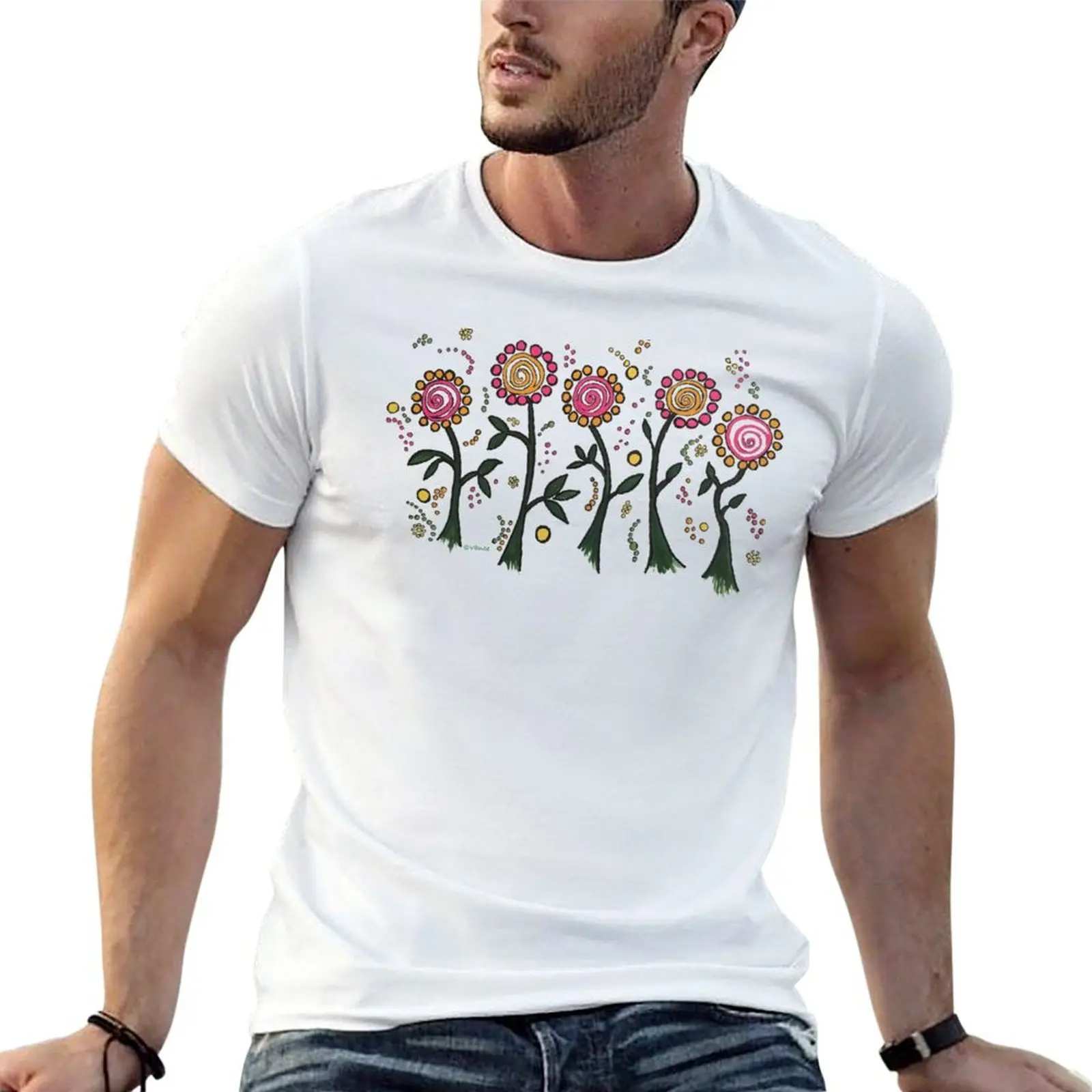 

GARDEN PARTY DANCING PINK & YELLOW FLOWERS T-Shirt anime t shirts oversize man t shirts cotton T-Shirt