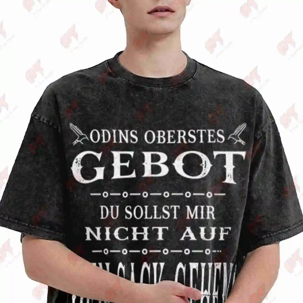 Lustiges Wikinger Odins Oberstes Gebot Du Sollst Mir Nicht Auf Den Sack Gehen Vintage Washed Tee Pure Cotton T-Shirt