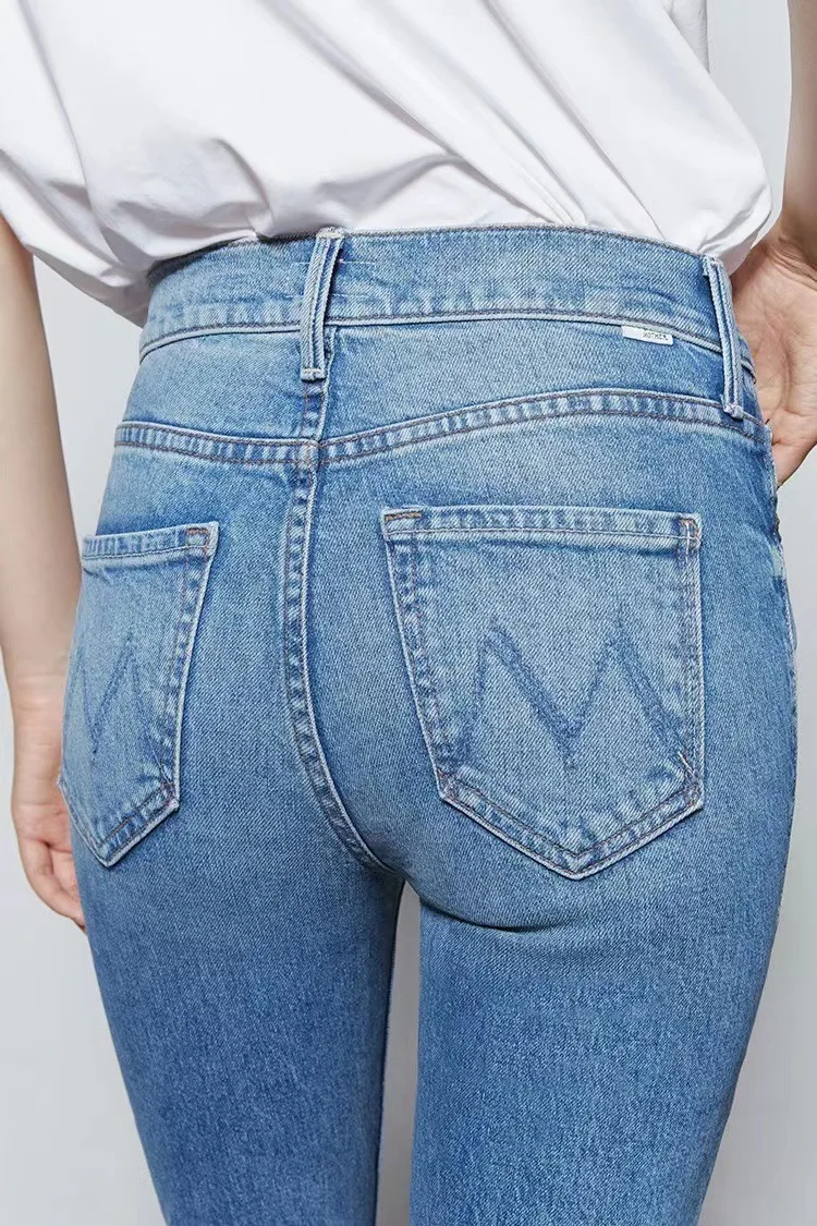 Women Stretch straight High Waist denim pants fashion casual ankle-length Blue jeans Elastic slim fit Streetwear Fashion