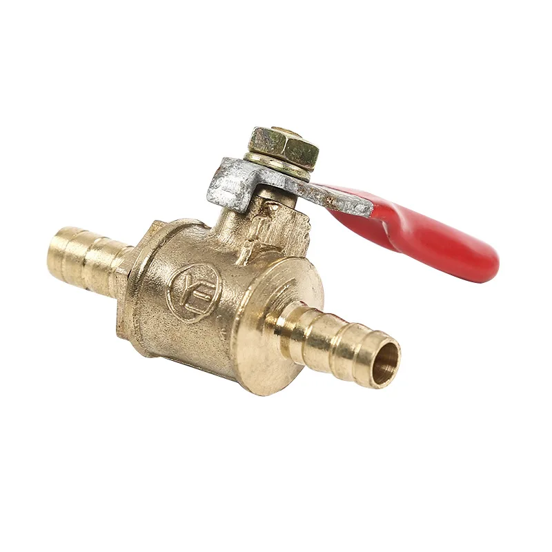 6mm 8mm 10mm 12mm red handle small Valve Hose Barb Inline Brass Water Oil Air Gas Fuel Line Shutoff Ball Valve Pipe Fittings