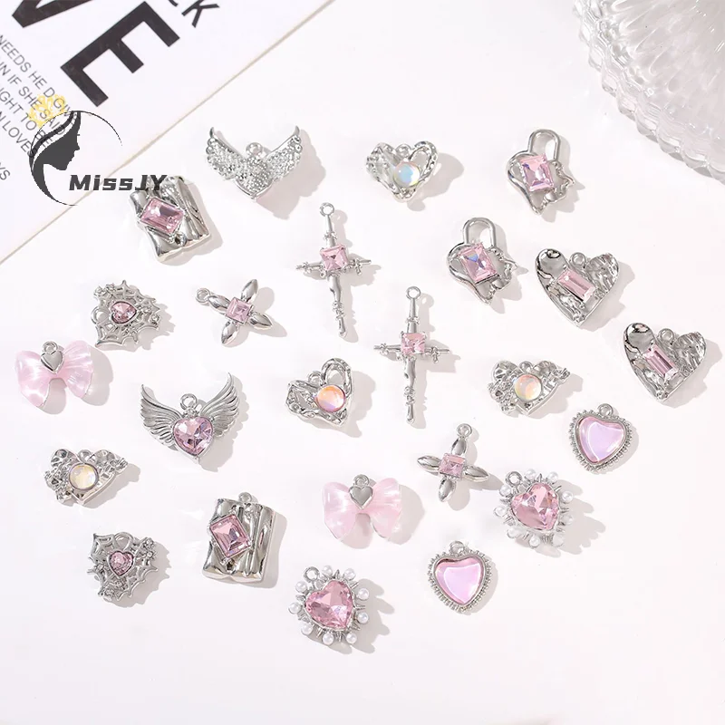 Silver Plated Alloy Shiny Pendant Charms DIY Pink Beading Material Necklace Bracelet Jewelry Accessories For Children Girl