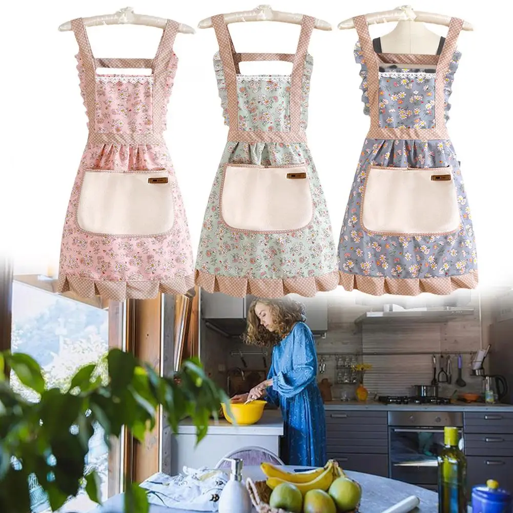 Cute Kitchen Apron Cotton Floral Style Home Kitchen Retro Cooking Fashion Quick Waterproof Apron Apron Drying T9u6