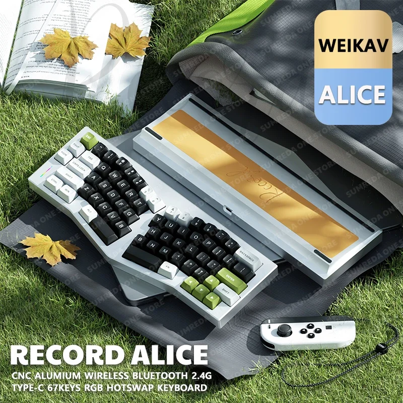 Weikav RECORD Alice Wireless Custom Aluminum Mechanical Keyboard Kit Ergonomic RGB Hotswap Gaming Bluetooth 2.4G Wired Keyboard