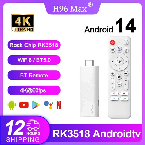 Imagen 1 del producto H96 MAX RK3518 Android 14 Smart Mini TV Stick Wifi 6 BT 5.4 4K HD 3D Quad-Core Ethernet con Asistente de Voz de Google Reproductor Multimedia TV Box