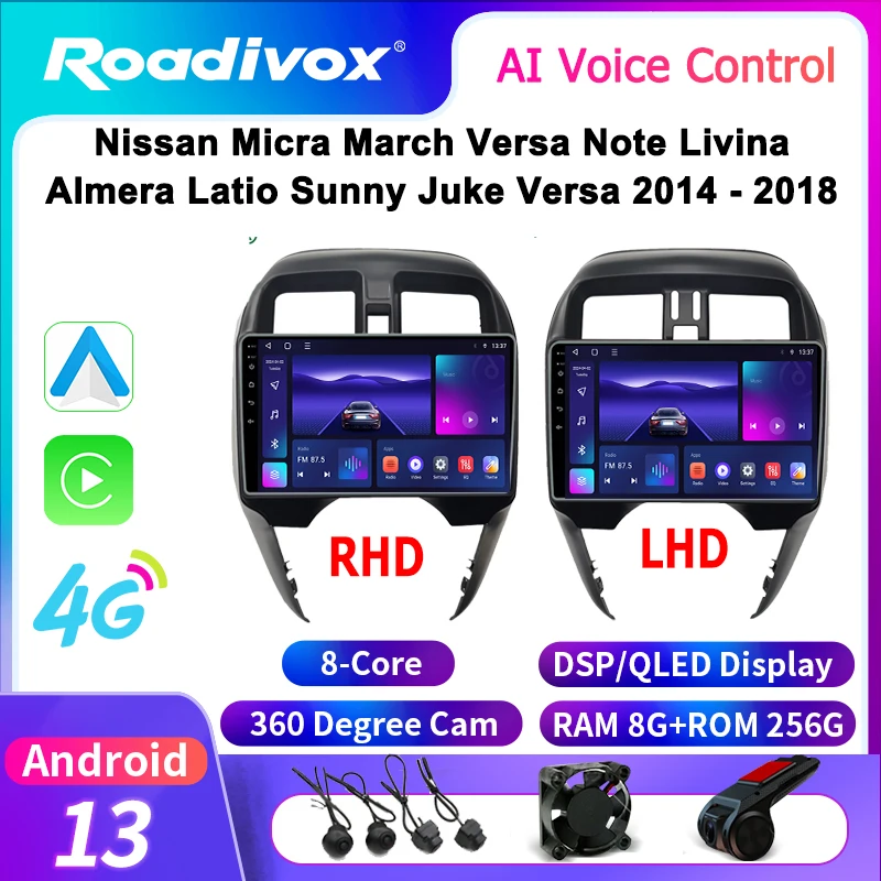 Roadivox android autoradio für nissan micra märz versa note livina almera latio sonnig juke versa 2014-2018 gps navigation