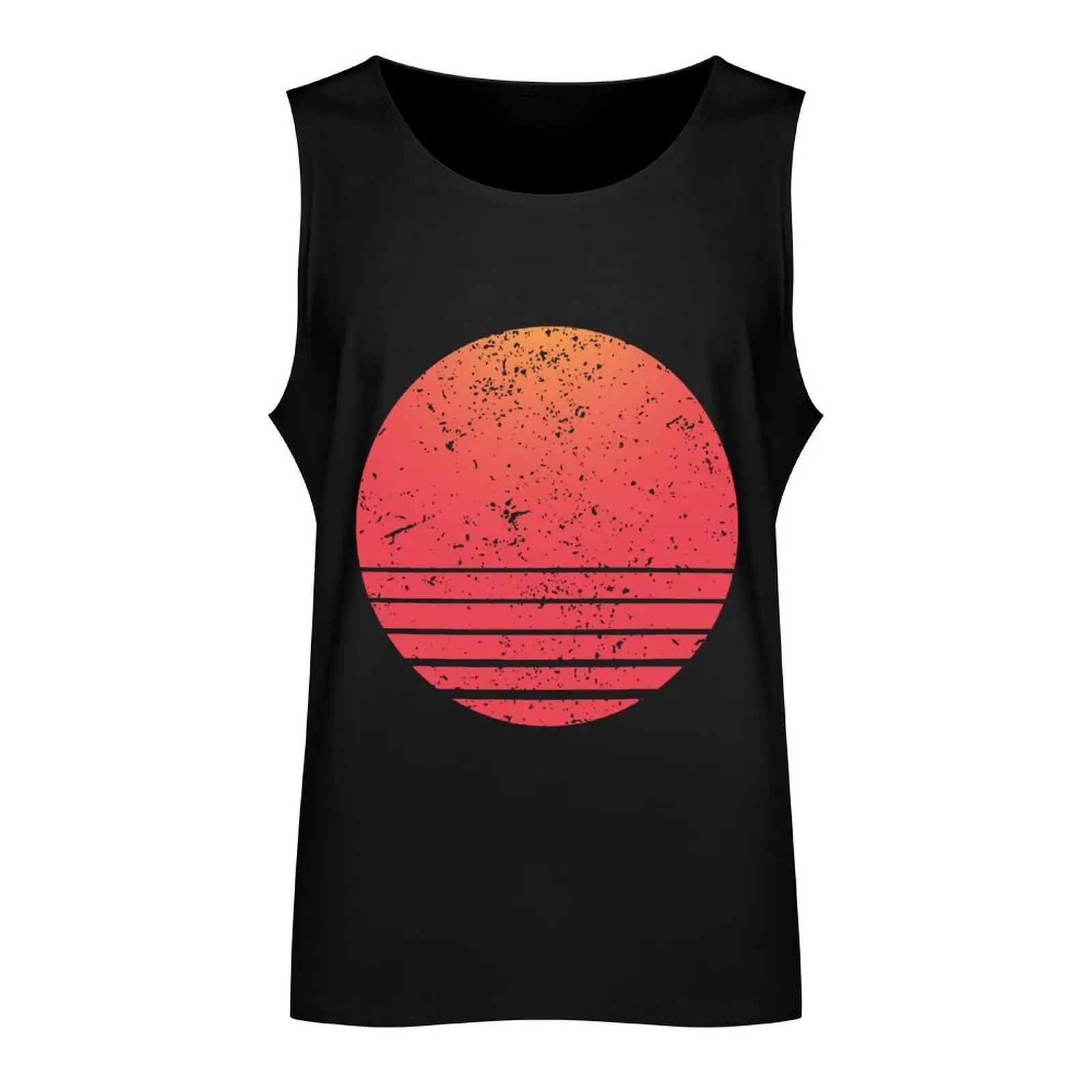 Retro Sunsets Circle with distress effect Tank Top gym t shirt men sleeveless Men's t-shirts Vest for boy