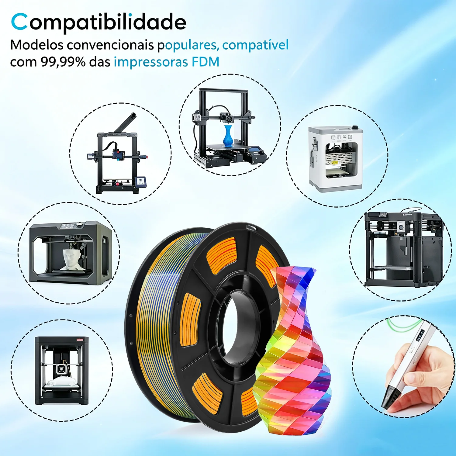 Tricolor Silk PLA 3D-Drucker-Filament, 1,75 mm mehrfarbiges 3D-Druckfilament, rotes, blaues und gelbes Filament, 250 g (0,55 lbs) – Detail 3