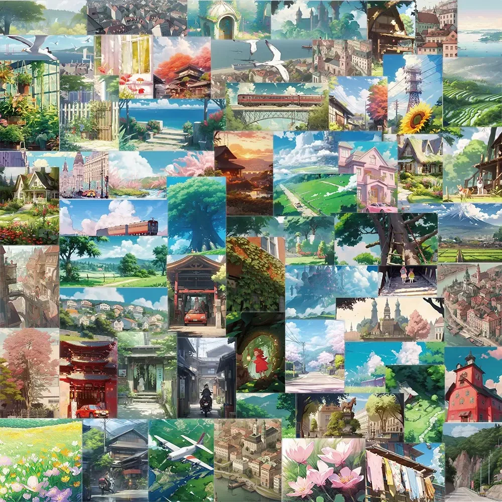 60 stücke Anime Kunst Street View Landschaft Graffiti Aufkleber Ästhetische Aufkleber Dekoration Telefon Wasser Flasche Gutiar Wasserdichte Aufkleber