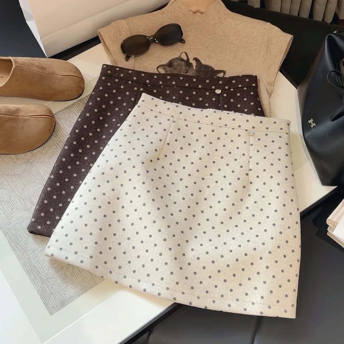 Polka Dot High Waist Skirt Women's Autumn New Slim Fashion A Word Skort Short Hip Skirt