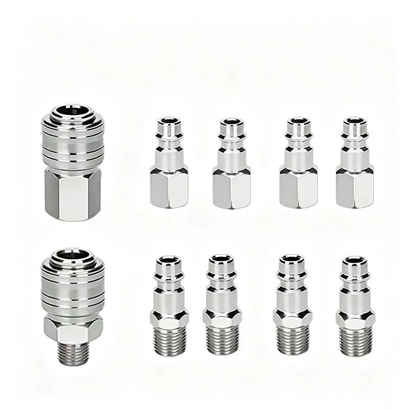 Nickel Plated European German Pneumatic Quick Connect Fittings, Air Hose Quick Couplers for Air Compressor & Auto Repair