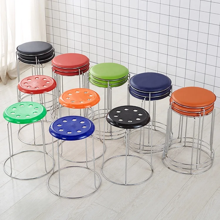 #￥High Quality Luxury Nordic Round Metal Modern Stackable Dining Stool Chair Metal Living Room Chairs