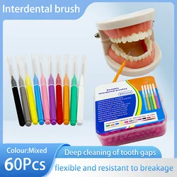 New 60 Pcs/Box I-type push pull interdental brush 0.6-1.5Mm Cleaning Between Teeth Oral Care Orthodontic I Shape Tooth Floss