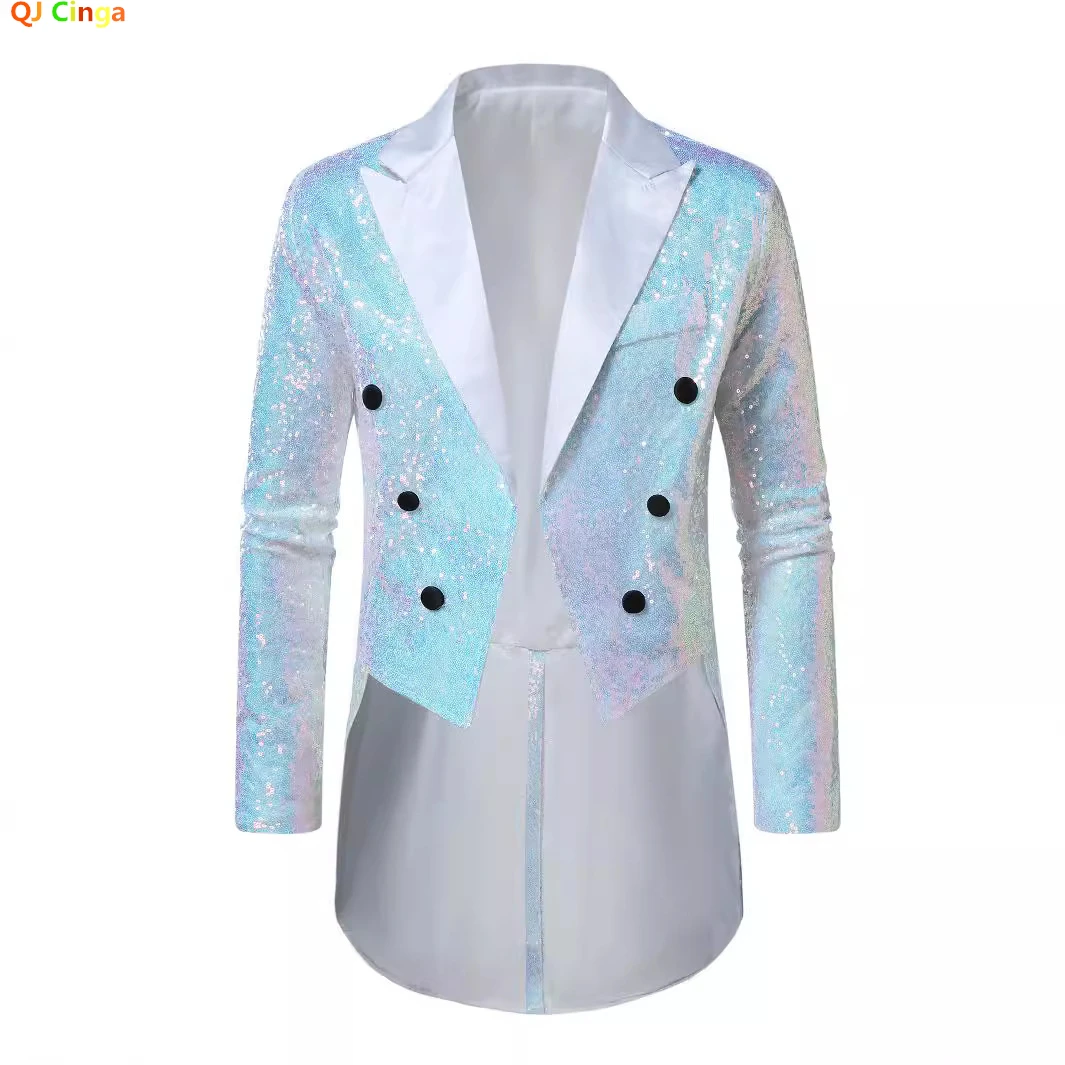 White Men's Glitter Sequin Tuxedo,Wedding Party Dress Jacket,Silver Red Gold Blue Available Blazers, Eur Size S-XXL