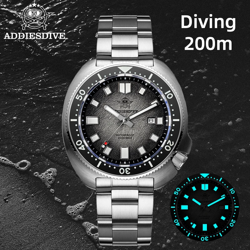 Addiesdive novo relógio masculino de aço inoxidável relógios quartzo super luminoso 20bar à prova dwaterproof água vidro safira masculino relogios masculino