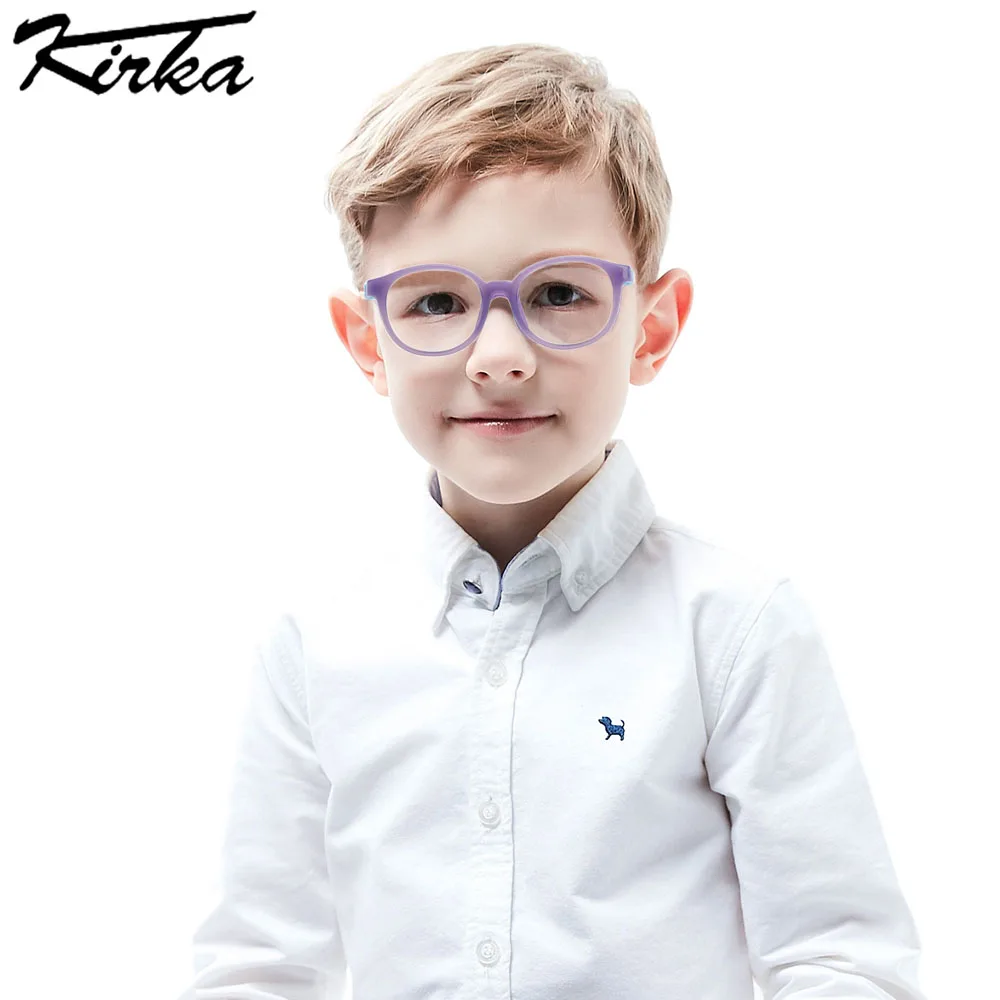 Kirka Kids Eyeglasses Frames Light Purple Children Glasses TR90 Flexible Myopia Soft Optical Frame Kid Eyewear Oval Glasses 9009