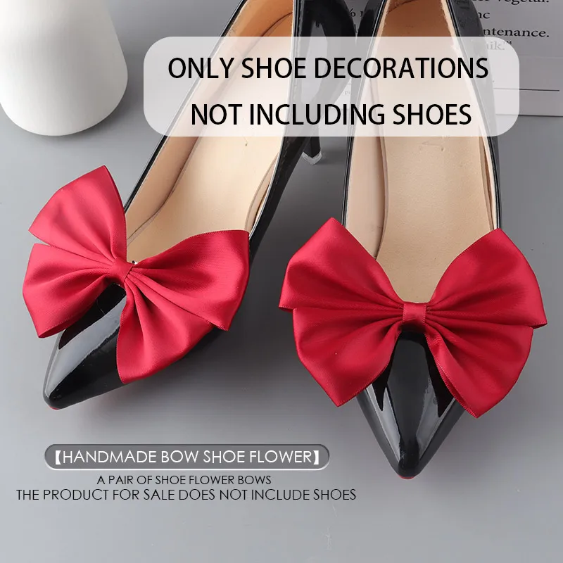 9-color detachable shoe bow  satin shoe flower hair clips Bridal high heels accessory ballerinas bows charm red bow