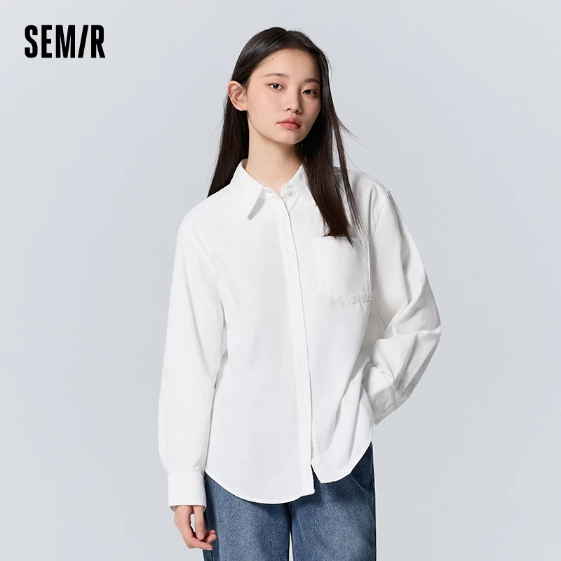 Semir Long-Sleeved Shirt Women Mid-Length Basic 2023 Winter New Corduroy Loose Shirt