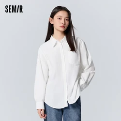 Semir Long-Sleeved Shirt Women Mid-Length Basic 2023 Winter New Corduroy Loose Shirt