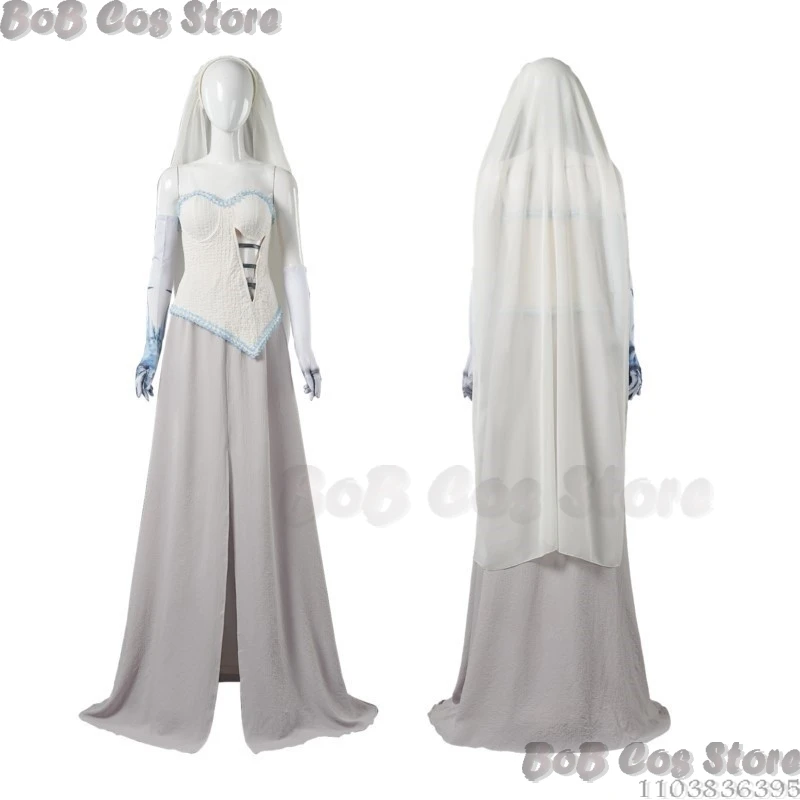 Emily Corpse Masquerade Zombie Bride Cosplay Costume Wedding Dress Veil Victor White Suit Halloween Women RolePlay Customized