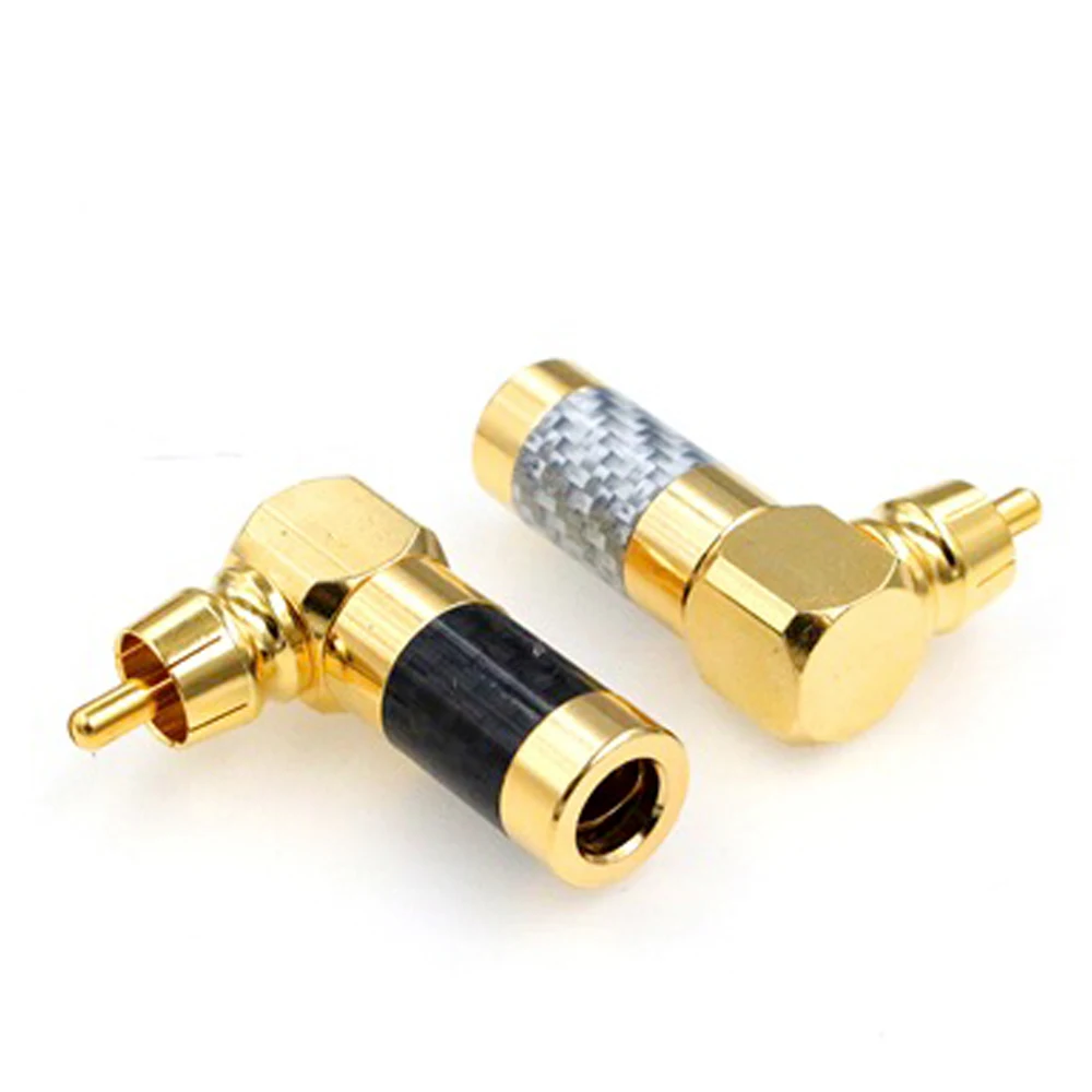 Cable de Audio de fibra de carbono chapado en oro de rodio, Hifi, 4x90 grados, curva DIY, enchufe RCA, alta calidad