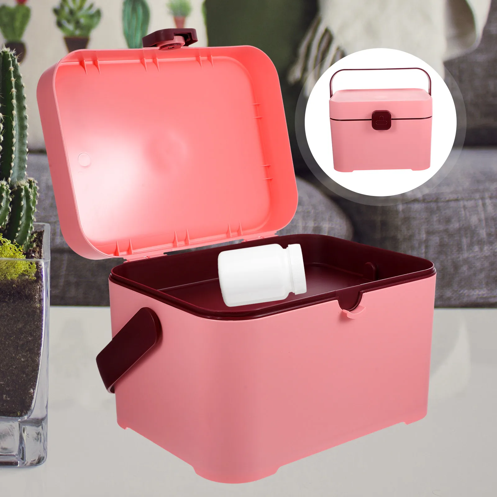 

Multilayer Storage Box Portable Medicine Case Home Container Pink Manicure Tool Office Desktop ganizer First Aid Kit Large