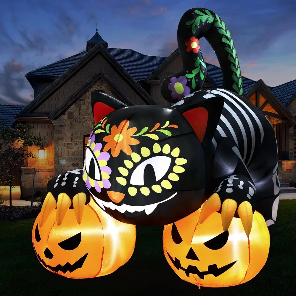 

Halloween Inflatables 9FT Black Cat Outdoor Decorations, Skeleton Black Cat and Pumpkin Inflatable Halloween Blow Up