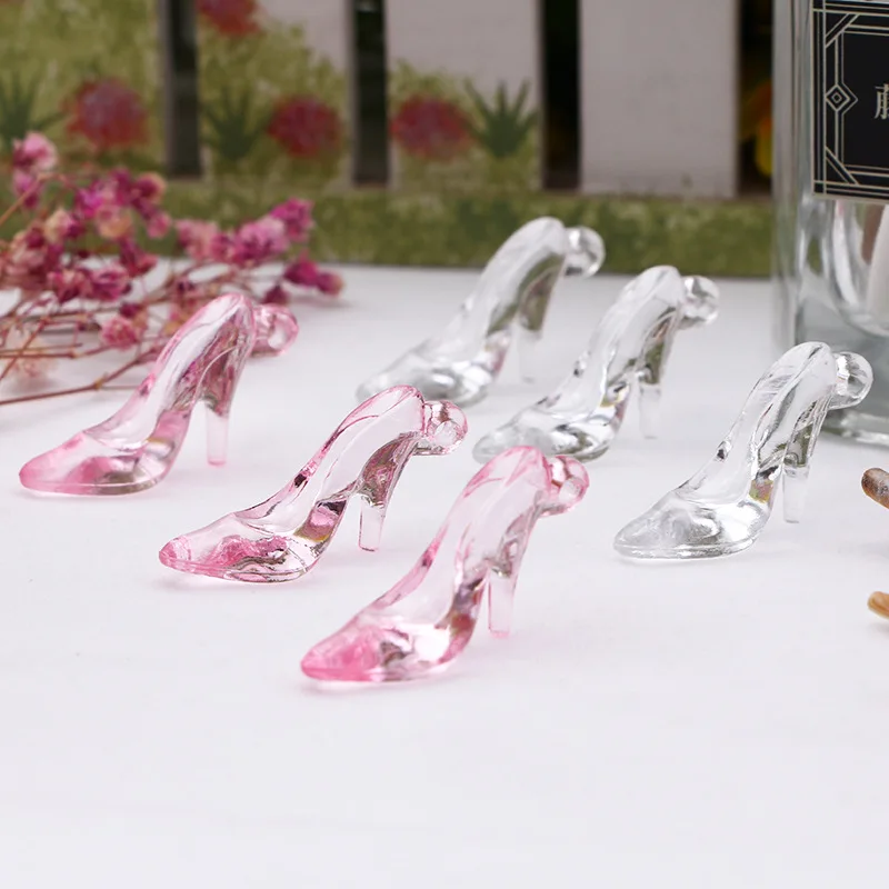 24pcs Plastic Mini Glass Slipper 3D High Heel Shoe Shape Party DIY Decorations Cake Decoratiing Tools DIY Pink Clear