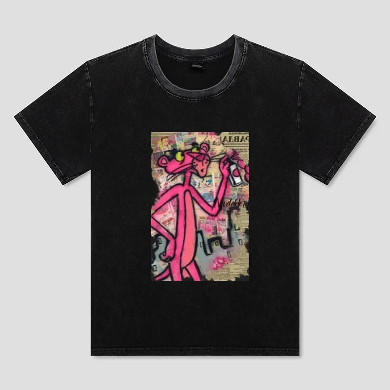 

Heavy 100% Cotton Washed T-Shirt Man Funny Pink Leopard Vintage Y2k Oversized Graphic T-Shirt Gothic Punk Short Sleeve Tee Tops