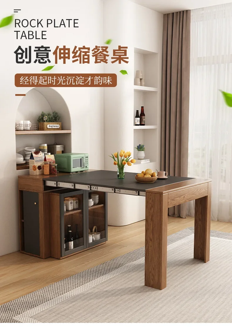Nordic retractable dining table and chair combination simple side cabinet multi-functional small apartment folding dining table