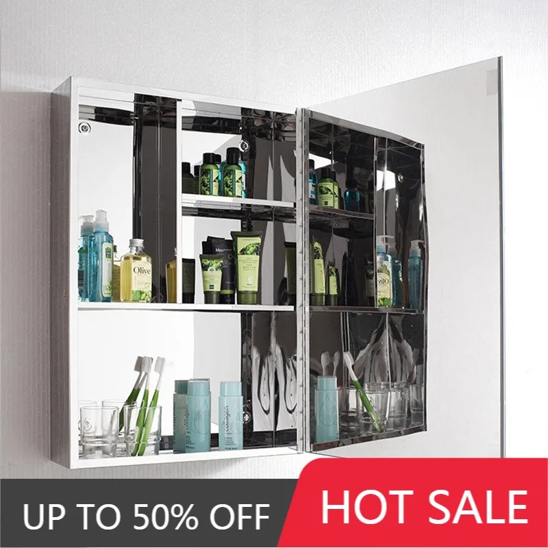 Stainless Steel Mirror Cabinet Wall Mounted Bathroom Storage Mirror Cabinet Organiser Luxury Modern Cabinets Home Furniture