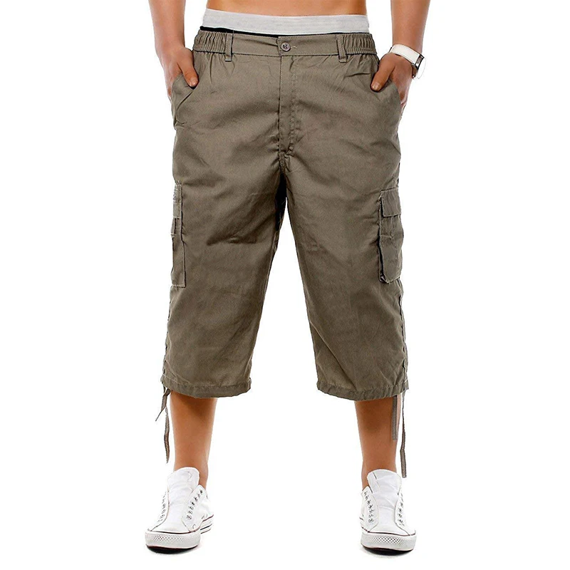 Men s Cargo Shorts Solid Color Relaxed Fit Multi-Pocket Shorts Outdoor Work Casual Shorts