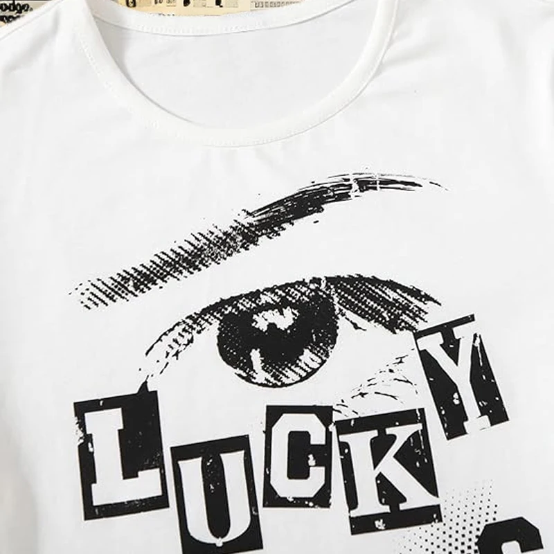 Retro big eye pattern cool high street slim fit women's T-shirt Expose the navel belly Y2K Short Streetwear Women Tops EMO