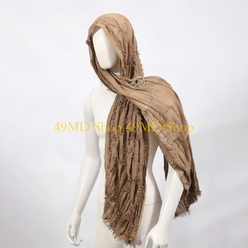 49MD Medieval Wizard Cloak Scarf Distressed Trims Shawl Renaissant Event Accessory