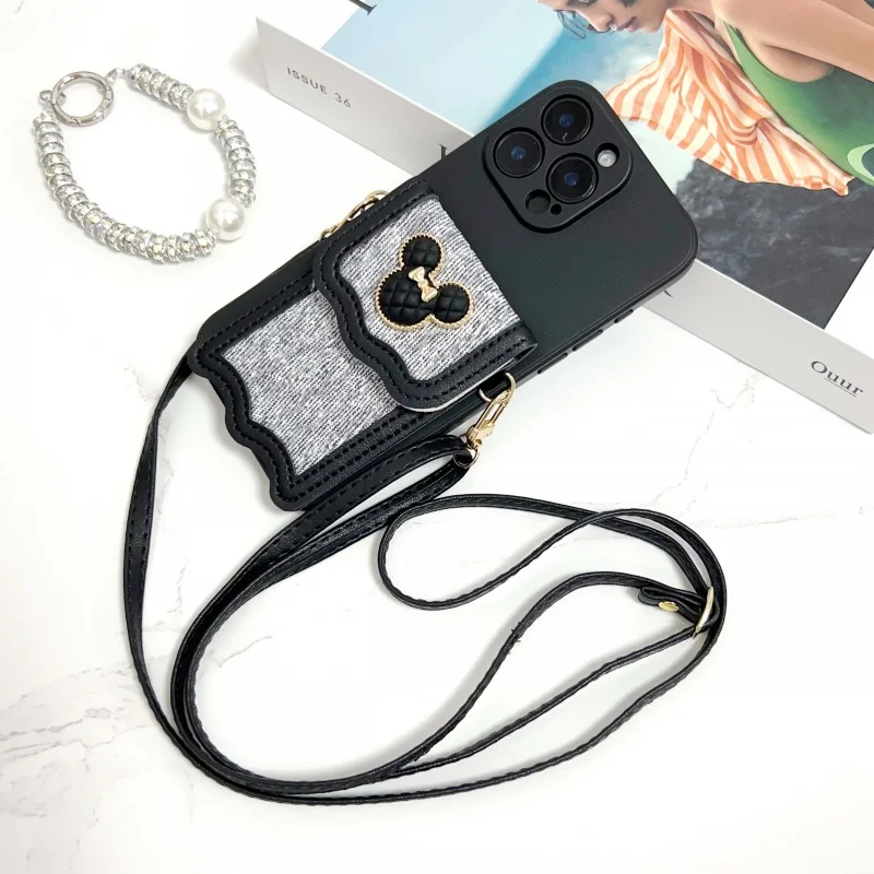 Niedliche Brieftaschenhülle für Xiaomi Redmi 15 15C Note 14 Pro Plus 13 14C 13C 12 Kartentasche Umhängetasche Leder Lanyard Strap Cartoon Cover
