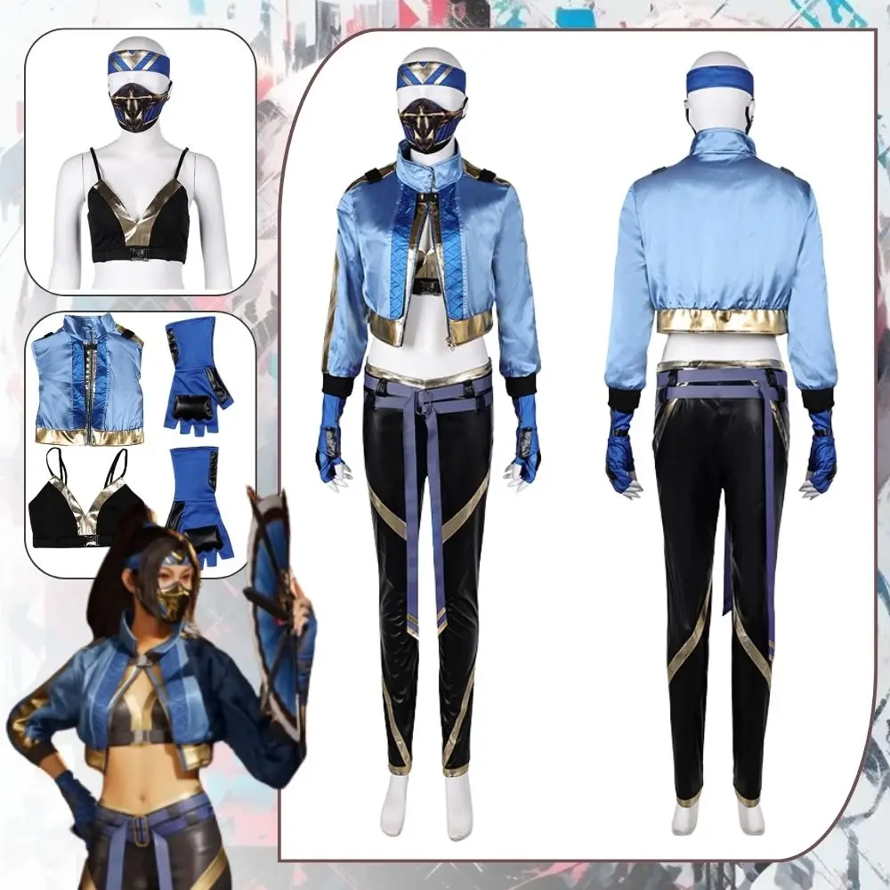 

Mortal Kombat Kitana Cosplay Fantasia Costume Disguise for Adult Women Coat Pants Masks Gloves Outfits Halloween Carnival Suit