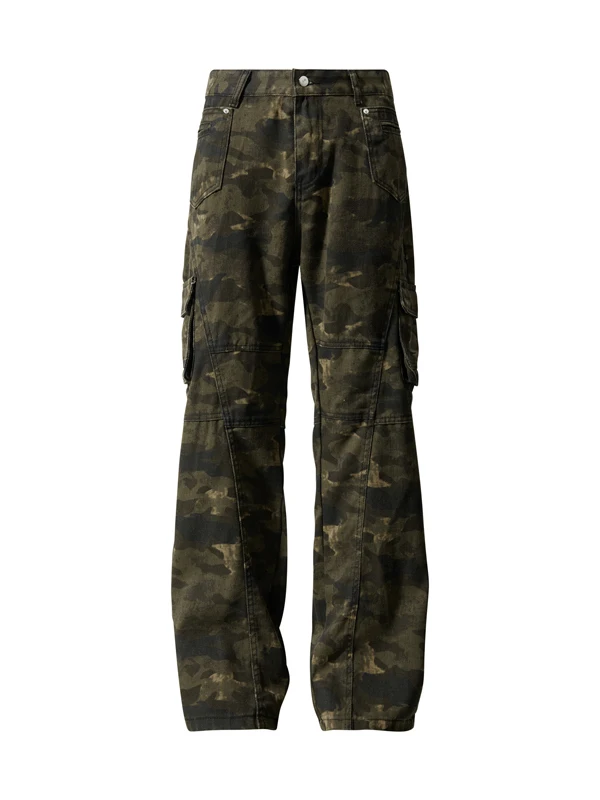 

Камуфляжные рабочие брюки для мужчин, летние, в стиле хип-хоп, прямые, расклешенные, повседневные, длинные, модные, винтажные джинсы свободного кроя