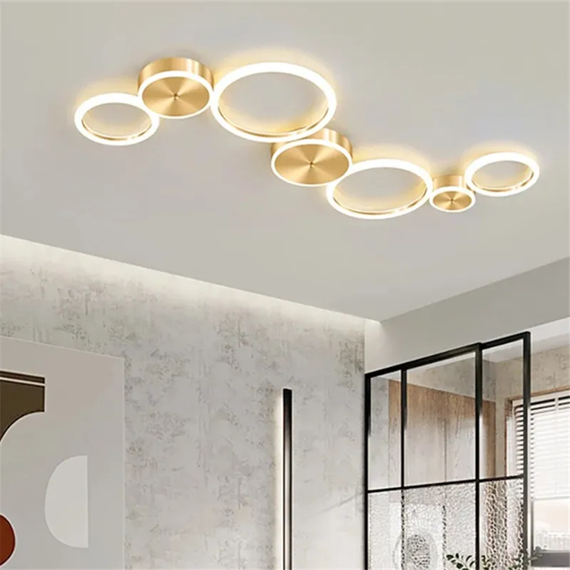 luxo led circulo teto lustre aluminio ouro anel lampada sala de estar quarto sala de jantar regulavel 01