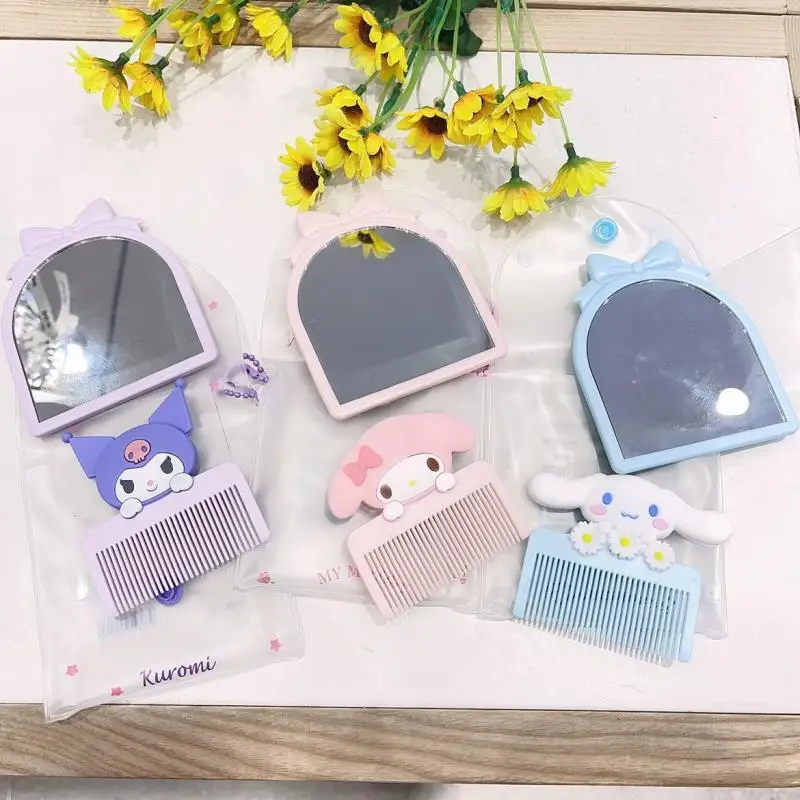 Hot Miniso Kawaii Mirror Comb Suit Hello Kitty Cartoon Portable Household Products Cute Fashion School Starts Gift New Style Kit