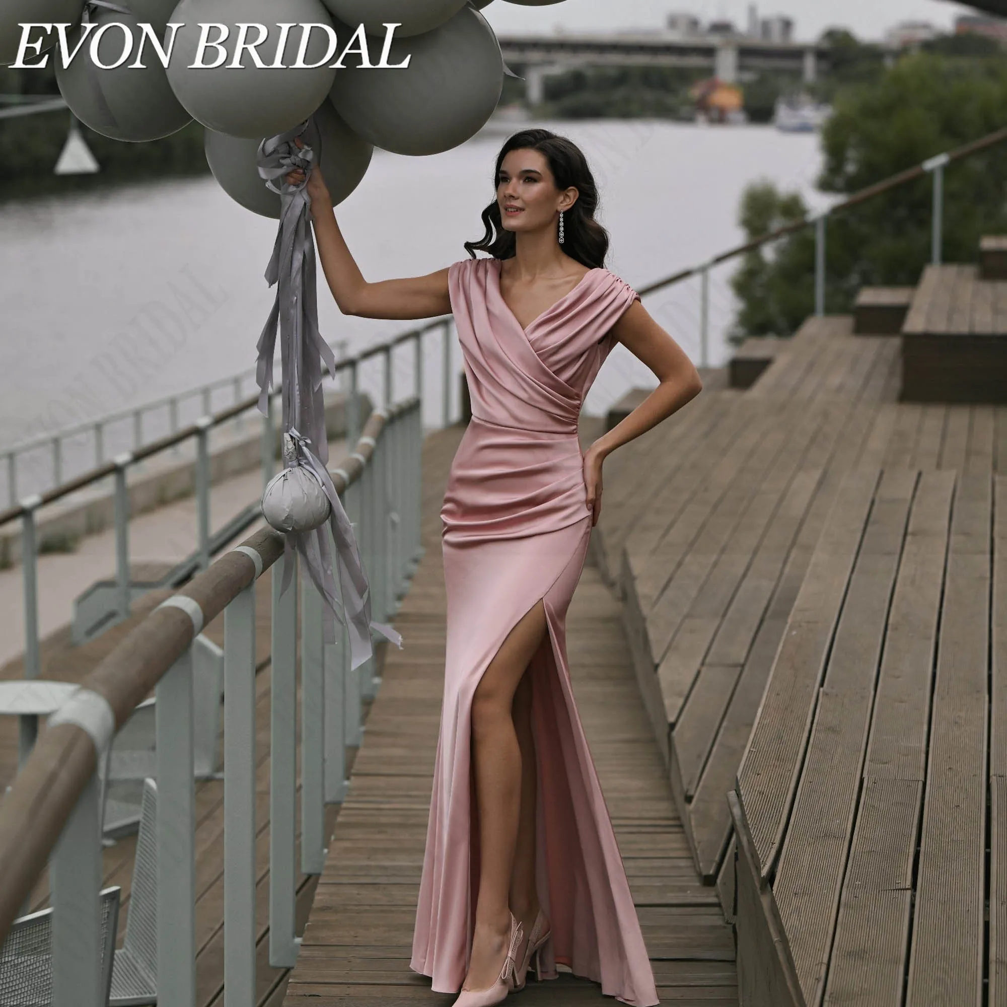EVON BRIDAL Satin V-Neck Women’s Formal Evening Dress Custom Made Trumpet 2026 Gala Gowns Backless High Side Slit Vestidos Mujer