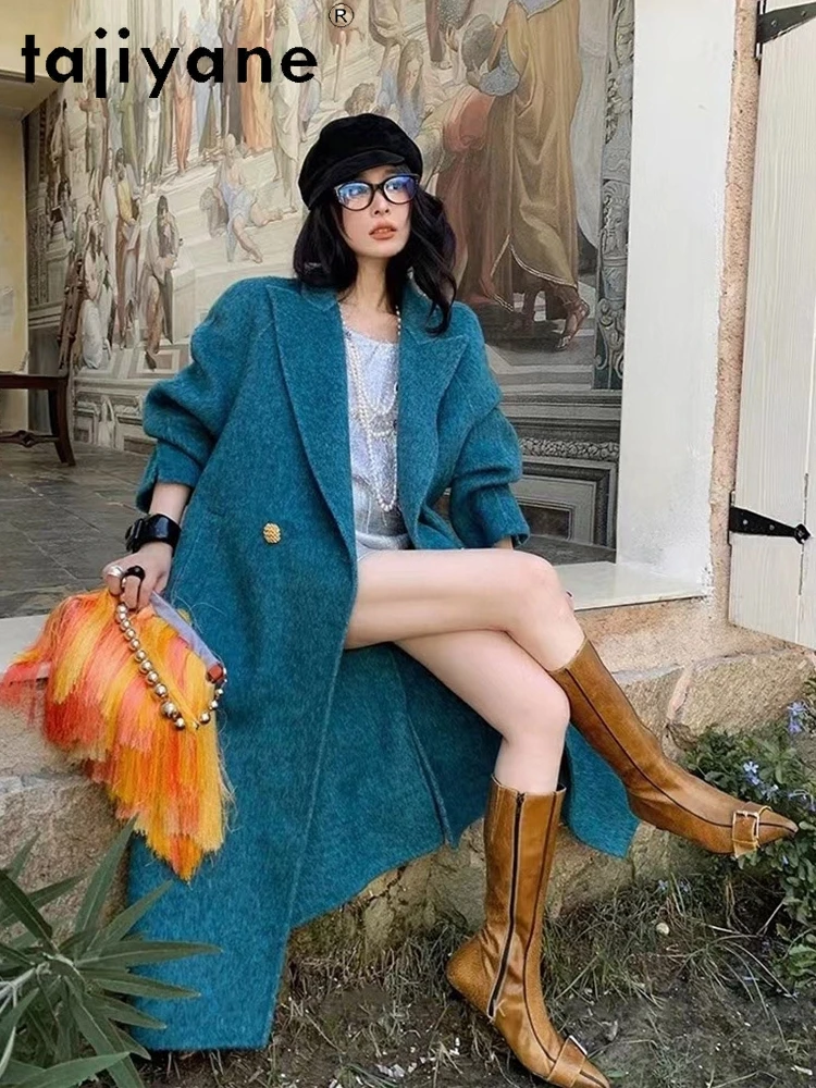 TAJIYANE 10% ラビットファー + 80% ウールコート 女性用 高品質 ロングコート 冬服 羊毛ジャケット 2025 пальто